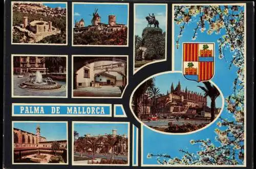 Postales Palma ( de Mallorca) Mehrbildkarte mit Wappen 1975