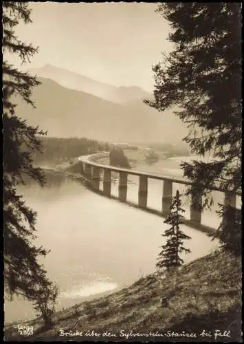 Ansichtskarte Lenggries Brücke Sylvenstein Stausee bei Fall 1956