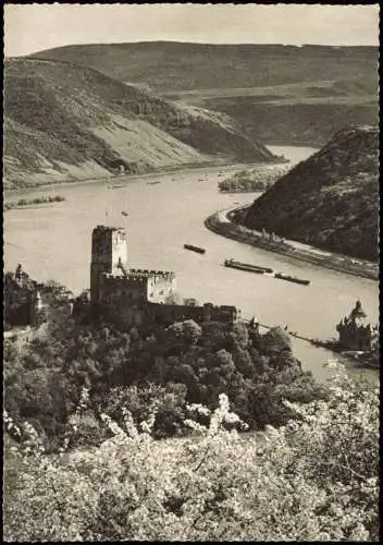 Ansichtskarte Kaub Burg Gutenfels Rhein Schiffe 1950