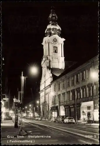 Ansichtskarte Graz Stadtpfarrkirche (Festbeleuchtung) 1955