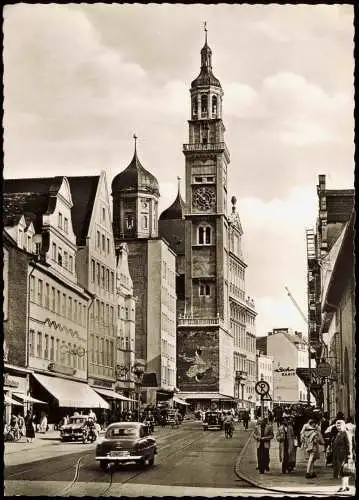 Augsburg Straßen Ansicht, Verkehr, Karolinenstraße mit Perlach 1960