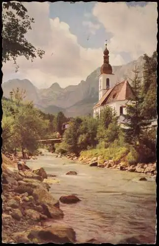 Ramsau bei Berchtesgaden Umlandansicht, Ramsauer Kirchlein mit Reiteralpe 1961