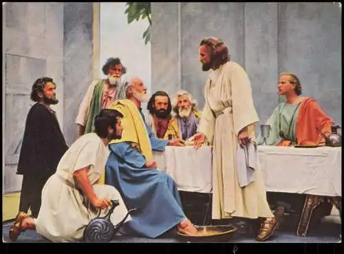 Ansichtskarte Oberammergau Passionsspiele Fusswaschung 1960
