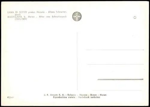 Meran Merano LANA DI SOTTO Altare Schnatter NIEDERLANA Altar Schnatterpeck 1960
