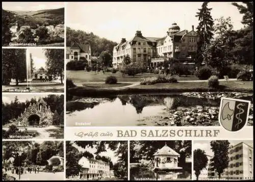 Bad Salzschlirf Mehrbild-AK Mariengrotte Badehof Gesamtansicht Im Kurpark 1960