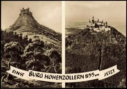 Ansichtskarte Hechingen BURG HOHENZOLLERN "Einst und Jetzt" 2-Bild-Karte 1950