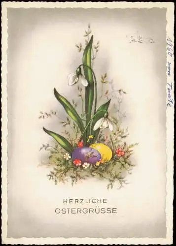 Ansichtskarte  Glückwunsch Ostern (Easter) Ostereier Nest 1960