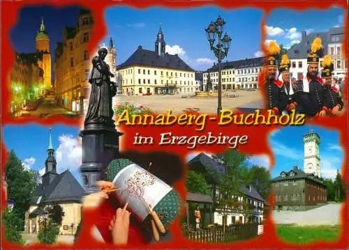 Ansichtskarte Annaberg-Buchholz Kirche, Marktplatz, Rathaus, Gaststätte 2000