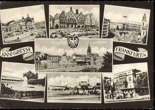 Ansichtskarte Frankfurt am Main HAUPTBAHNHOF HAUPTWACHE ZOO FLUGHAFEN 1958