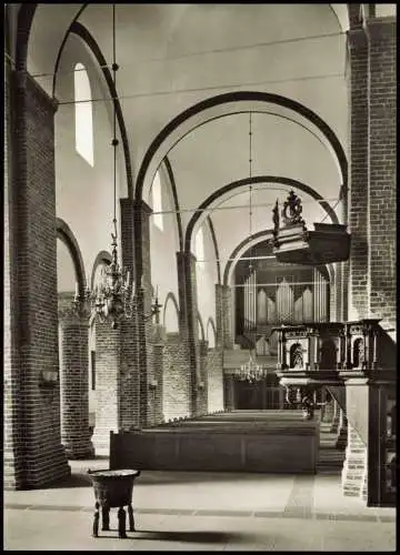 Bad Segeberg St. Marien Kirche Blick zur Orgel mit Taufe von 1447 1960