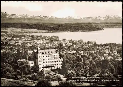 Überlingen Panorama Ansicht mit Schloß Spetzgart und Schweizer Alpen 1960