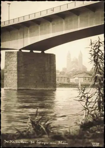 Ansichtskarte Speyer Rhein Brücke mit Blicke auf den Kaiserdom 1955