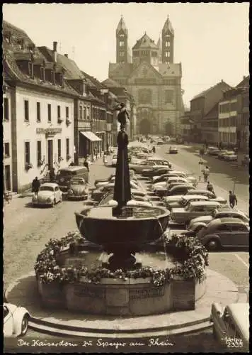 Ansichtskarte Speyer Kaiserdom Autos u.a. VW Bulli, VW Käfer 1960