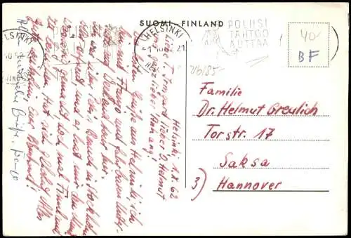 Postcard Helsinki Helsingfors Stadtteilansicht 1962