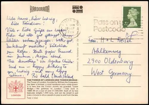 Postcard London City View with Tower Bridge 1966