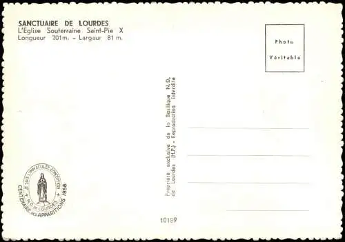 Lourdes Lorda SANCTUAIRE DE LOURDES L'Eglise Souterraine Saint-Pie X 1958