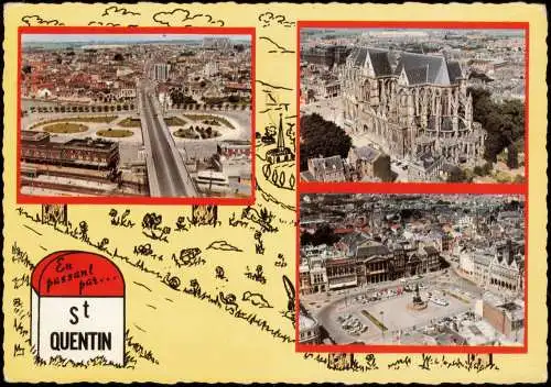Saint-Quentin Saint-Quentin La Gare, La Cathédrale, Place de l'Hôtel de Ville (Mehrbildkarte) 1968