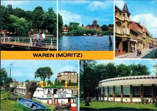 Waren (Müritz) Kietzbrücke, MS Fontane im Hafen, Gaststätte Müritzring 1982