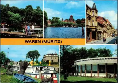 Waren (Müritz) Kietzbrücke, MS Fontane im Hafen, Gaststätte Müritzring 1982