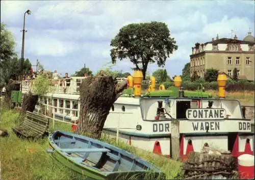 Ansichtskarte Waren (Müritz) MS "Fontane" im Hafen an der Steinmole 1981