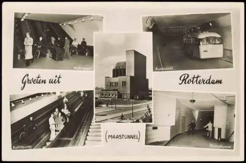 Postkaart Rotterdam Rotterdam 5 Bild Maastunnel Bus Rolltreppen 1955