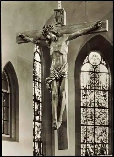 Lohr am Main Pfarrkirche St. Michael, Innenansicht mit Holzkreuz 1960