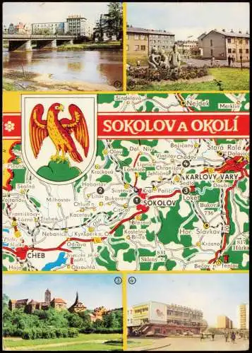 Postcard Falkenau Eger Sokolov Stadtansichten Landkarten AK 1974