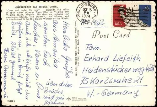 Großbritannien Unsortiert CHESAPEAKE BAY BRIDGE-TUNNEL Landkarten AK 1974