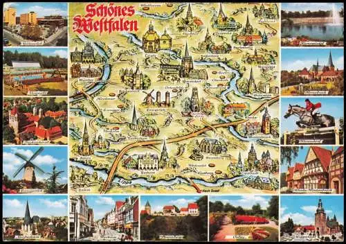 Ansichtskarte .Nordrhein-Westfalen Landkarten AK Westfalen Städte 1978