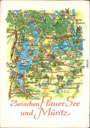 Malchow (Mecklenburg) Zwischen Plauer See und Müritz - Einfache Landkarte 1975