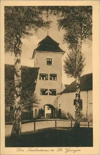 Dießen am Ammersee (Diessen) Strassen Partie am Taubenturm, Turm-Gebäude 1920