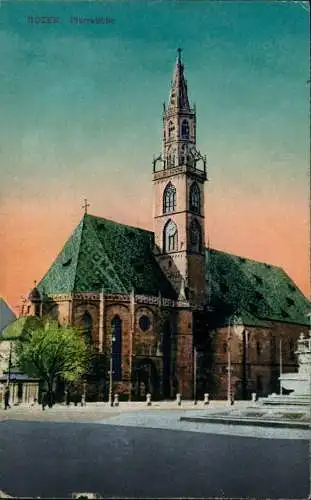 Bozen Bolzano Strassen Partie  Pfarrkirche,   1918 Stempel der KuK Zensurstelle