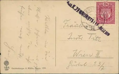 Bozen Bolzano Strassen Partie  Pfarrkirche,   1918 Stempel der KuK Zensurstelle