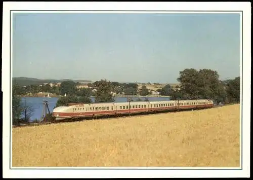 Ansichtskarte  Ex 66 Karlex an der Talsperre Pirk DDR Eisenbahn Motiv-AK 1987