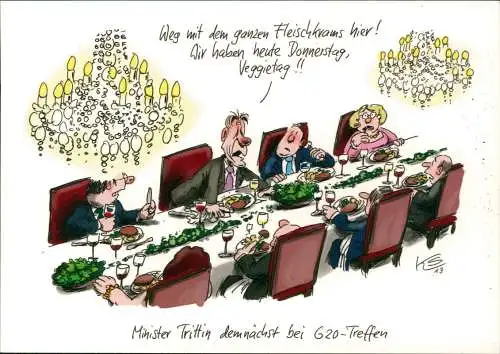 Politik Wahlen Werbekarte Karikatur Weg mit dem ganzen Fleischkrams hier! 2013