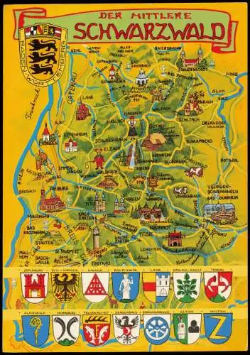 .Baden-Württemberg Der mittlere Schwarzwald Landkarten Ansichtskarte 1989