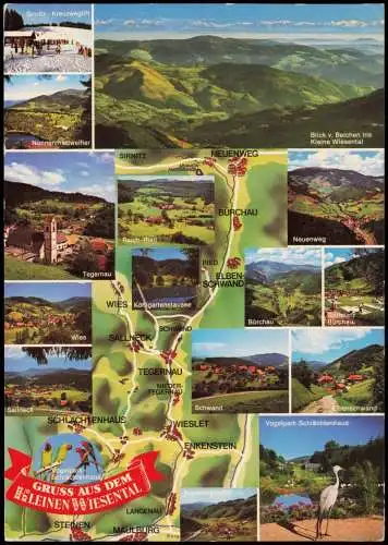 .Baden-Württemberg Landkarten u. Mehrbild Ansichtskarte kleines Wiesental 1983