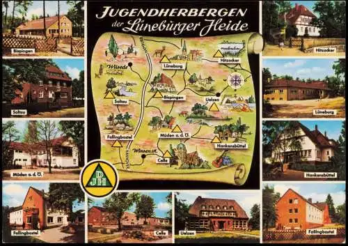 .Niedersachsen Lüneburger Heide Jugendherbergen Landkarten Mehrbild AK 1977