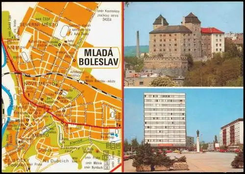 Jungbunzlau Mladá Boleslav Stadtplan Ansichtskarte Burg u. Hochhaus 1975