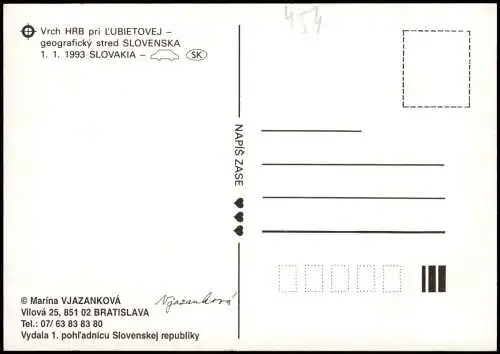 Postcard Slowakei Landkarte Slovakia Mittelpunkt Vrch HRB 1993