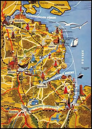 Schleswig Holstein Landkarten AK Ostsee Rendsburg Schleswig 1970