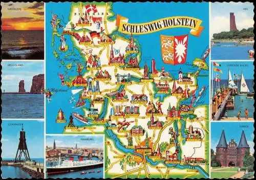 Schleswig Holstein Landkarten u. Mehrbild Ansichtskarte Kiel Helgoland 1978