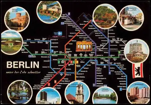Ansichtskarte Berlin U-Bahnstationen - Streckennetz 1980