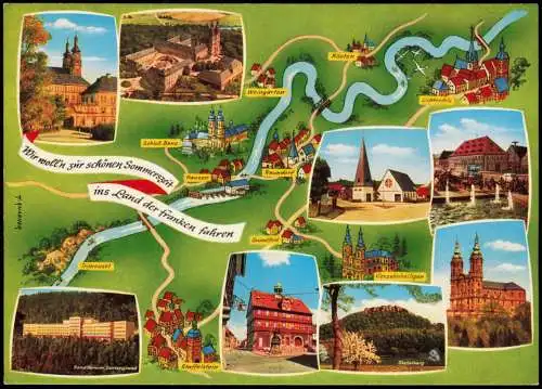 Ansichtskarte .Bayern Landkarten u. Mehrbild Ansichtskarte Franken 1979