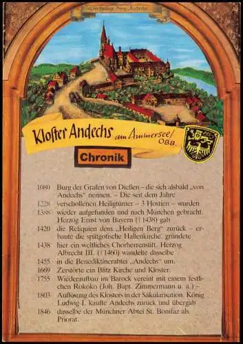 Ansichtskarte Andechs Kloster Chronikkarte 1986
