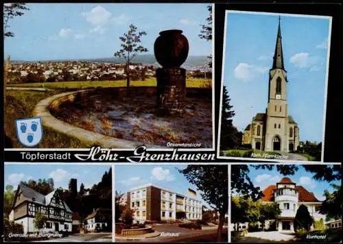 Ansichtskarte Höhr-Grenzhausen Rathaus, Kurhotel, u.a. 1988