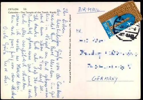 Postcard Colombo The Temple of the Tooth Kandy 1979  gel. Air Mail
