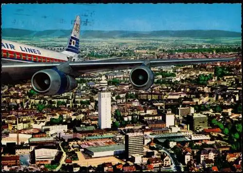 Frankfurt am Main City mit Henninger -Turm vom Flugzeug aus 1970