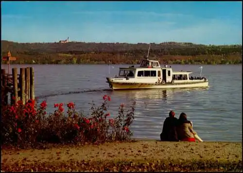 .Bayern Ammersee, kleines Fahrgastschiff, Blick über den See 1970