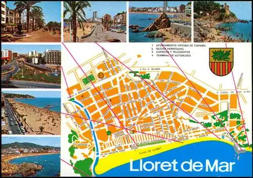 Postales Lloret de Mar Stadtplan und Mehrbildkarte Costa Brava 1978